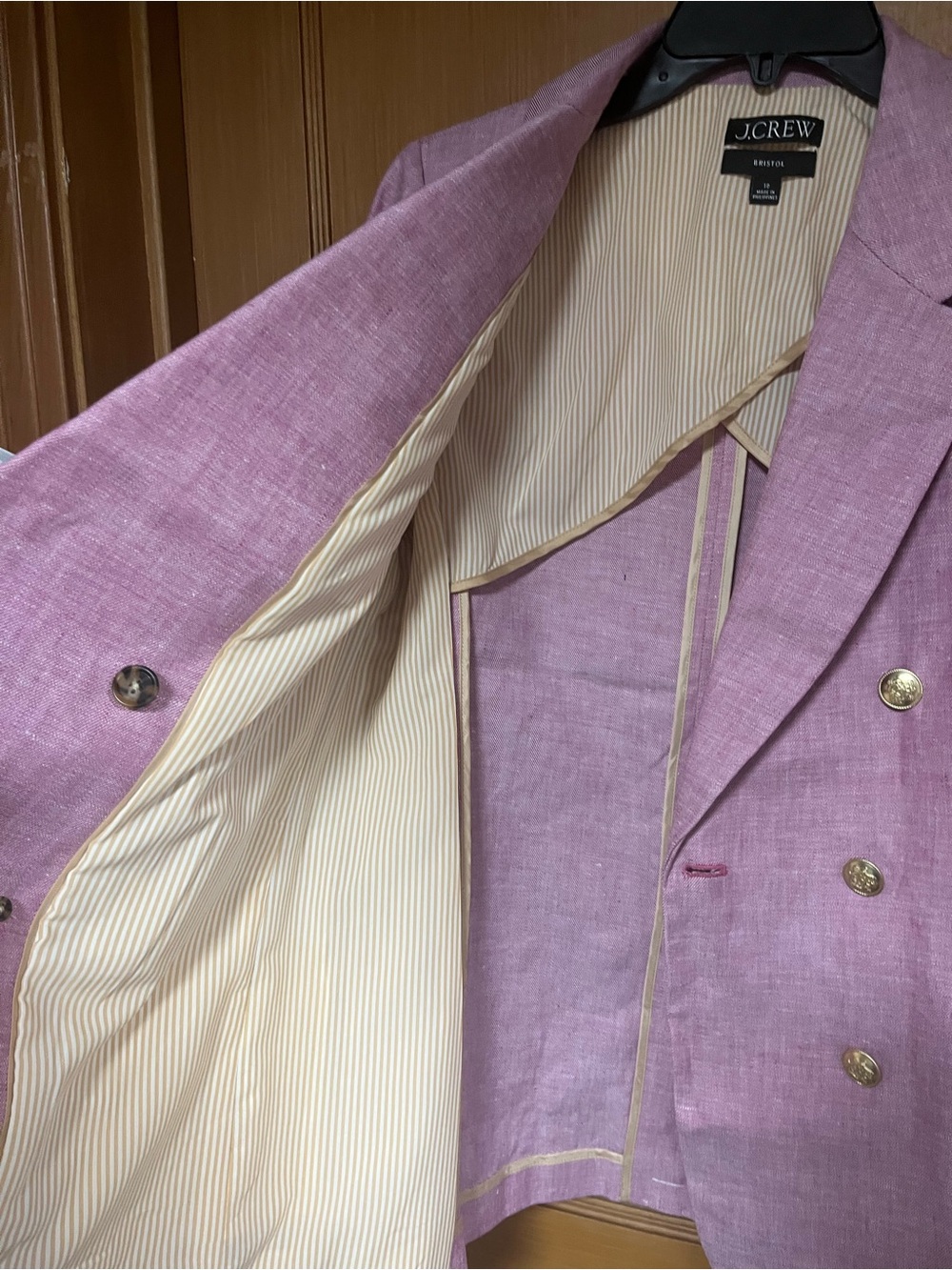 JCrew Bristol Blazer Lilac Linen Purple Double Breasted Gold Button Jacket Sz 10 - Picture 4 of 6